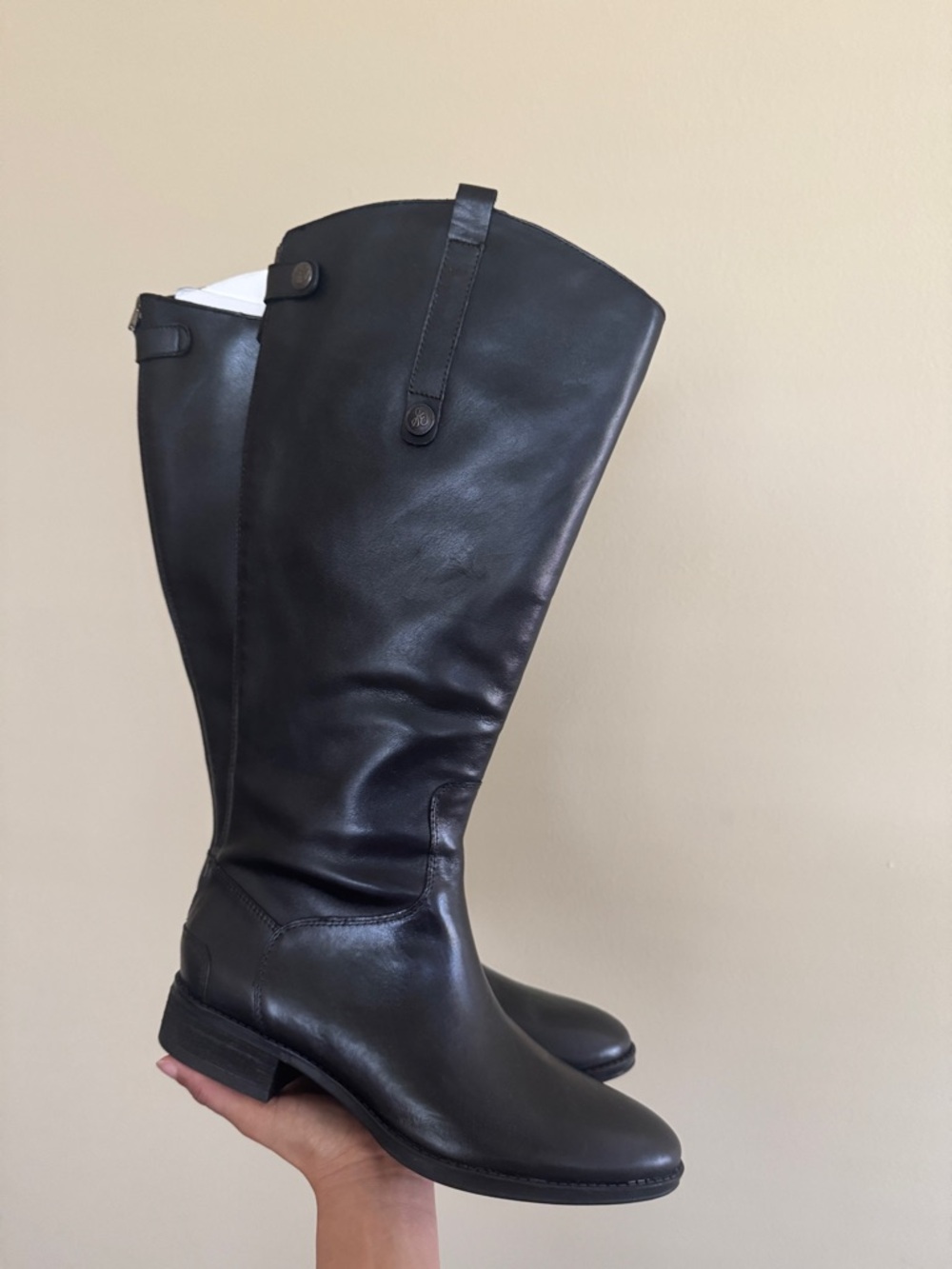 Sam Edelman Black Leather Knee-High Heeled Boots